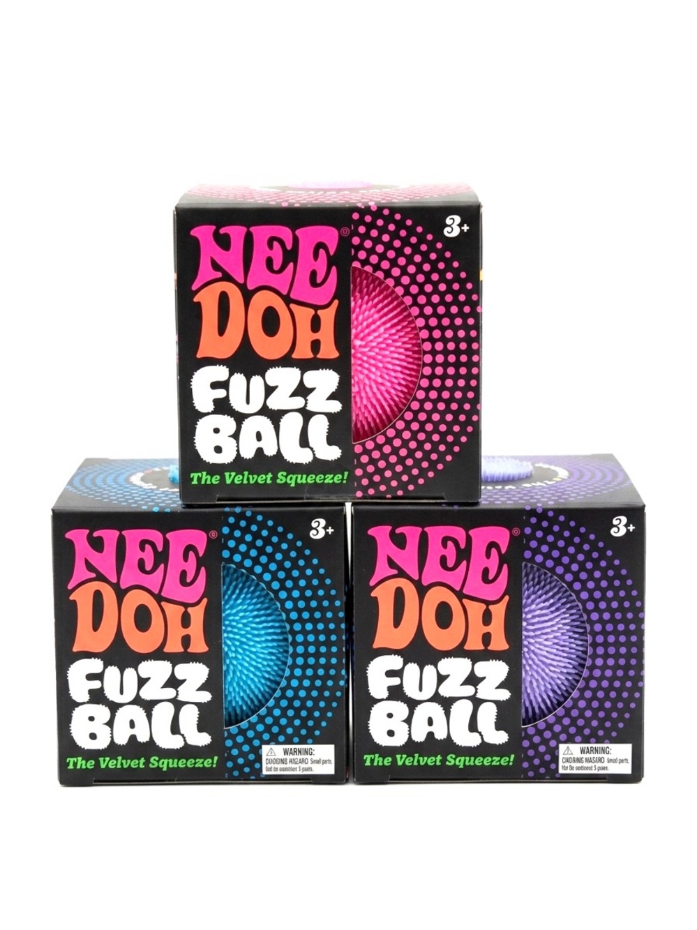 Nee Doh Fuzz Ball Velvet Squeeze toy Pink, Blue, Purple 3 piece NEW Authentic